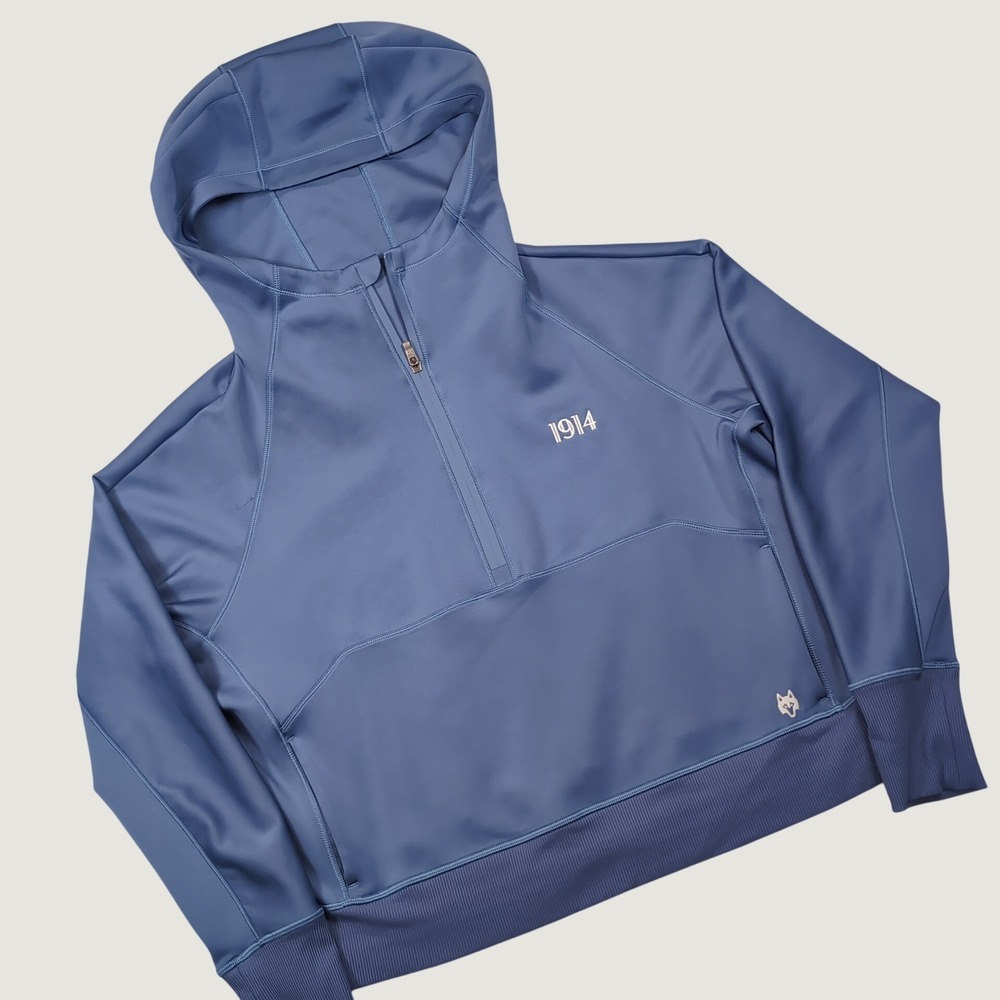 Greyson Quarter Zip Hoodie Women L Blue 1914 Logo Athletic Golf Sporty Gorpcore